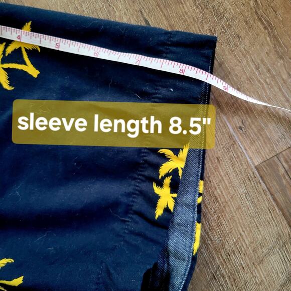 Denim & Flowers Men’s M Shirt – Navy Yellow Palm Tree Button Up, Short Sleeve - Picture 6 of 9